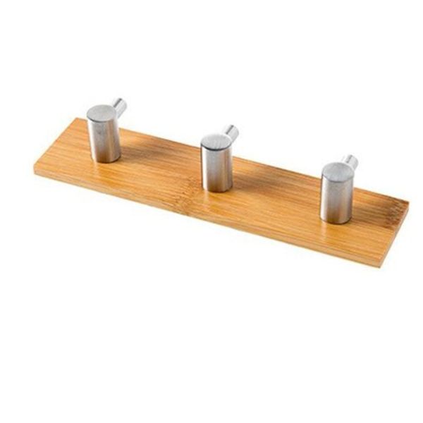 Natural Bamboo Stainless Steel Hook Wall Rustproof Shelf