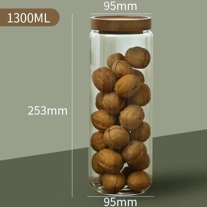 Wood Lid Glass Airtight Canister Food Container