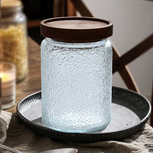 700ml Sealed Storage Jar Embossed Flower Glass