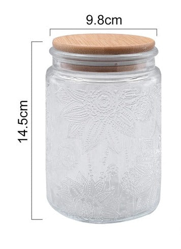 700ml Sealed Storage Jar Embossed Flower Glass