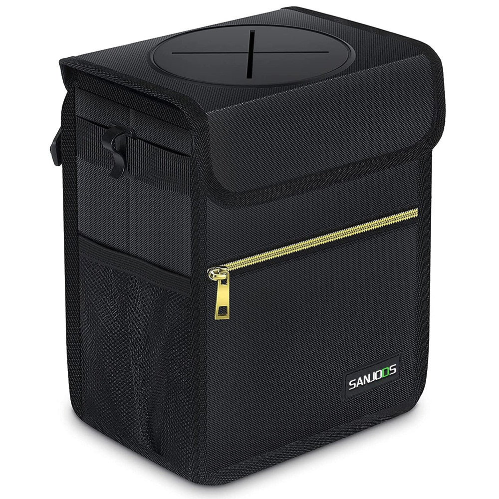 Car Trash Can with Lid and Storage Pockets