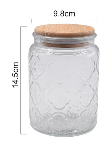 700ml Sealed Storage Jar Embossed Flower Glass