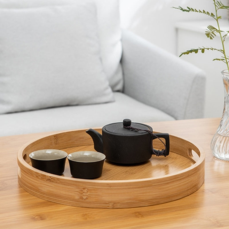 Bamboo Round Serving Tray Multipurpose Platter