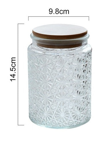 700ml Sealed Storage Jar Embossed Flower Glass