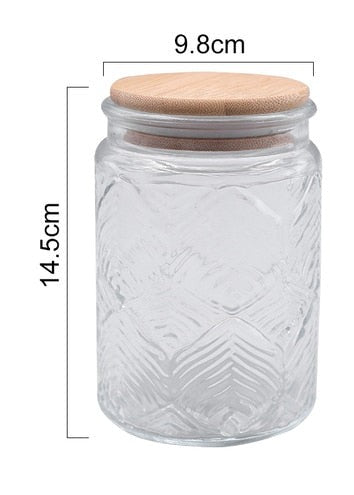 700ml Sealed Storage Jar Embossed Flower Glass