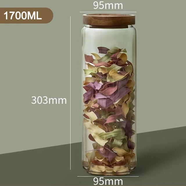 Wood Lid Glass Airtight Canister Food Container