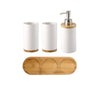 Ceramic Bamboo Soap Shampoo Dispenser Cup Organizer