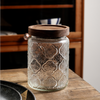 700ml Sealed Storage Jar Embossed Flower Glass