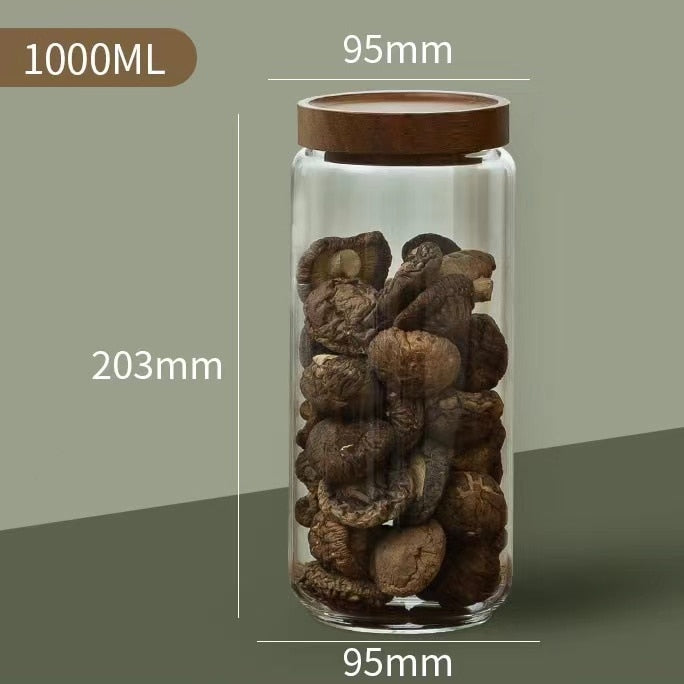 Wood Lid Glass Airtight Canister Food Container