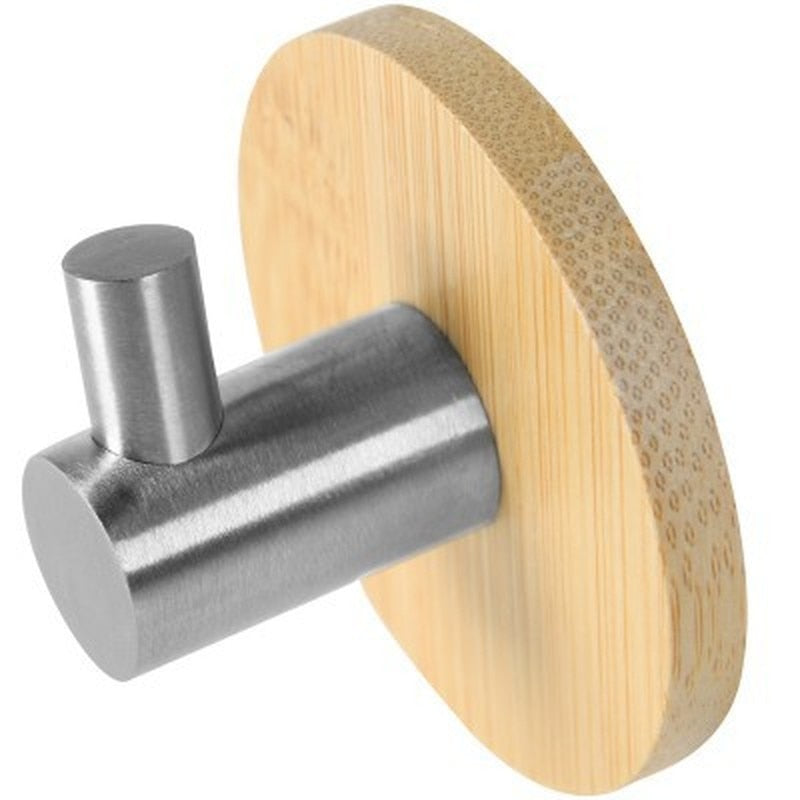 Natural Bamboo Stainless Steel Hook Wall Rustproof Shelf