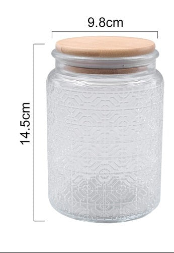 700ml Sealed Storage Jar Embossed Flower Glass