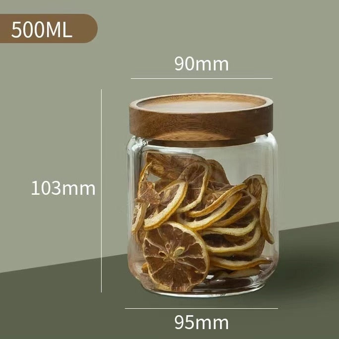 Wood Lid Glass Airtight Canister Food Container