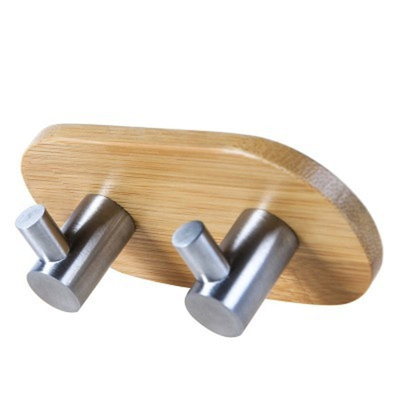 Natural Bamboo Stainless Steel Hook Wall Rustproof Shelf