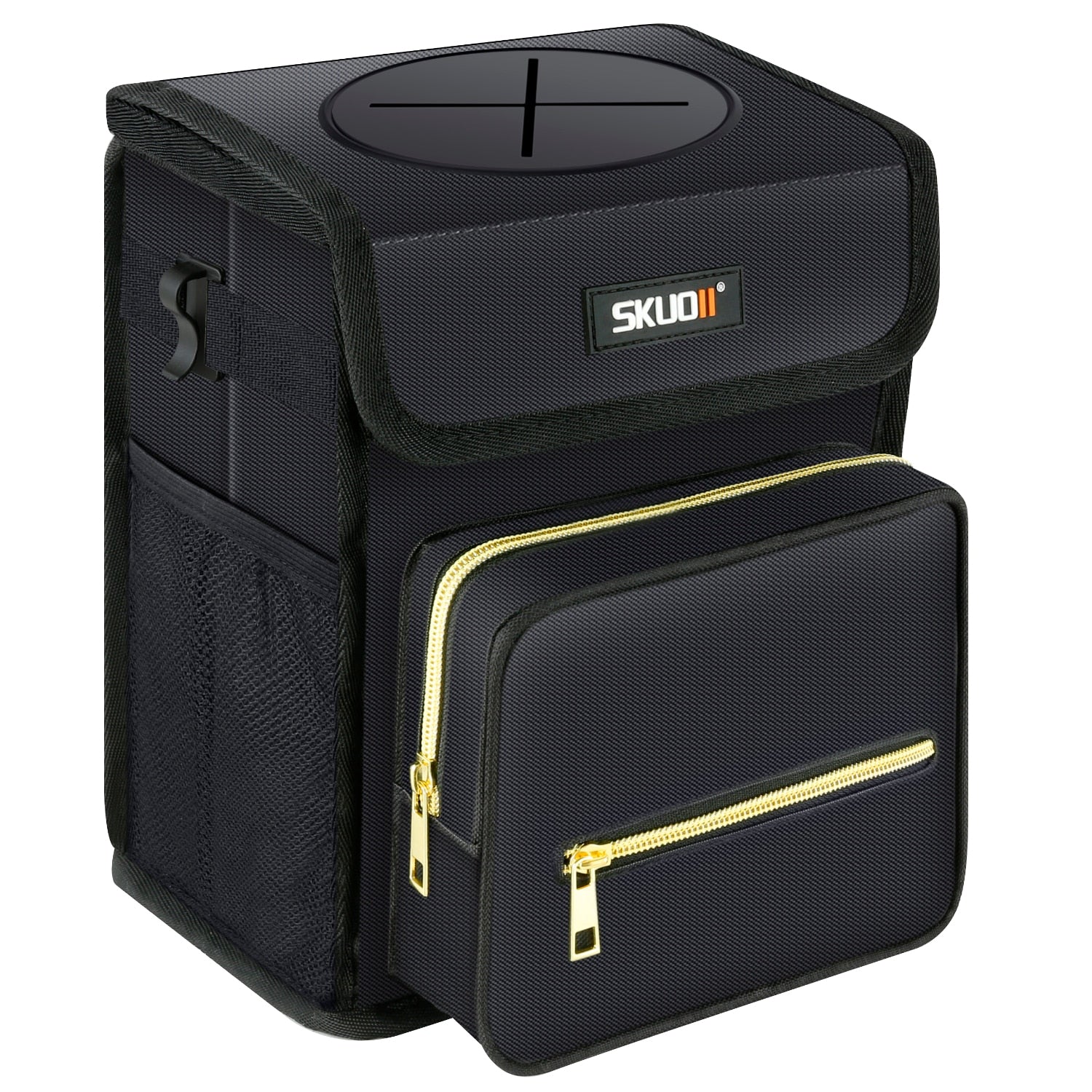 Car Trash Can with Lid and Storage Pockets