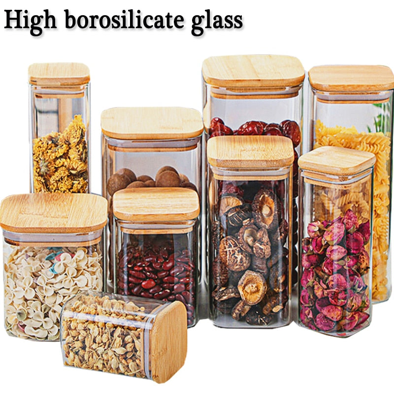 Seasoning Bottle Glass Spice Transparent Square Glass Storage