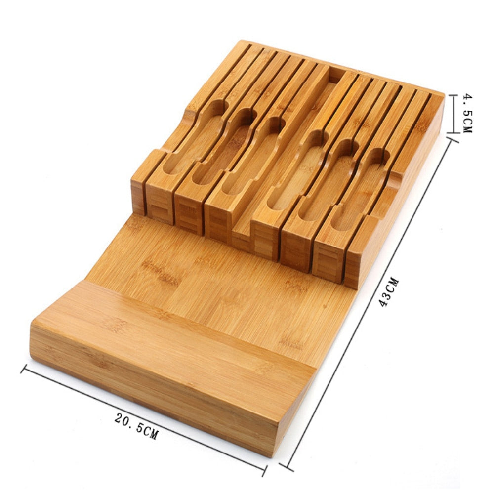 Knife Block Holder Natural Bamboo Cutlery Drawer Organizer