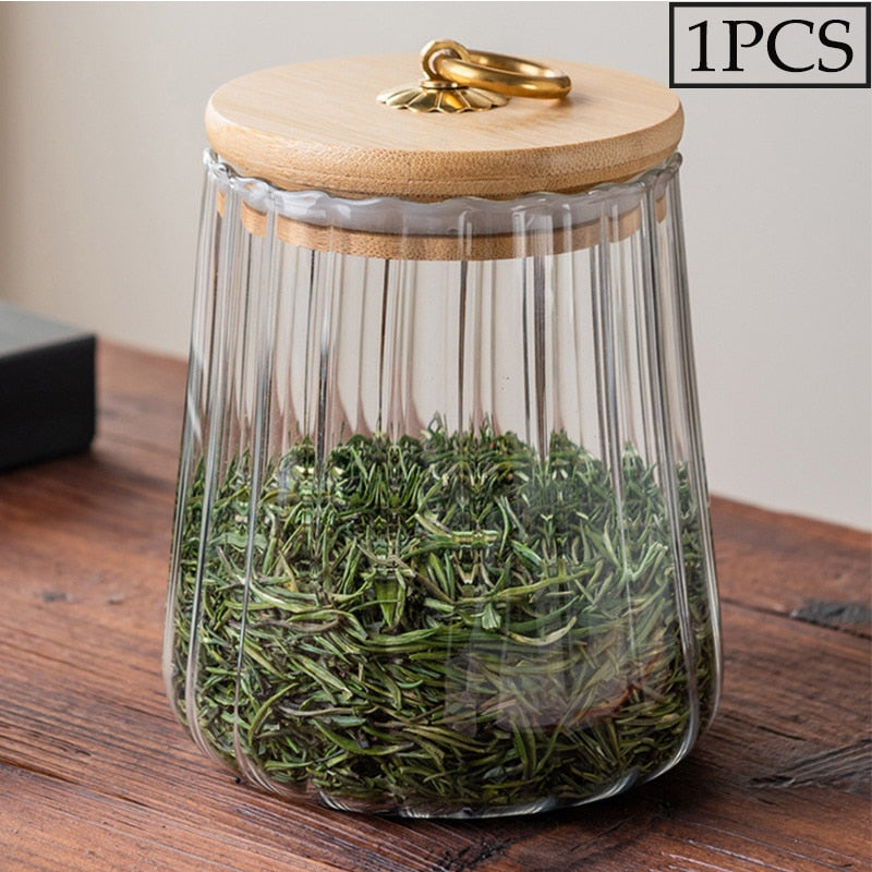 Wood Lid Glass Airtight Canister Storage Bottles Jar