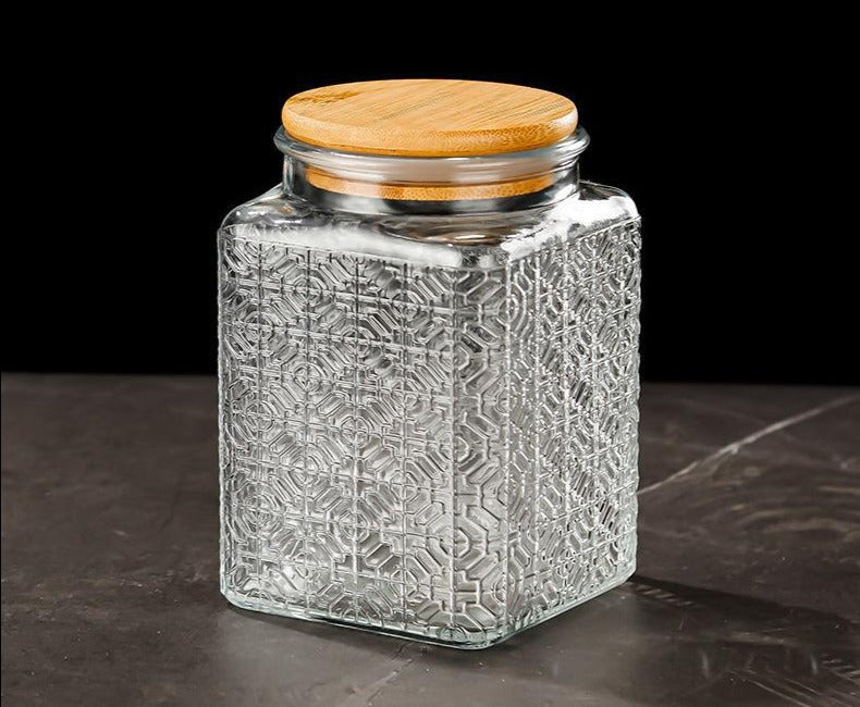 Vintage Engraved Glass Storage Jar