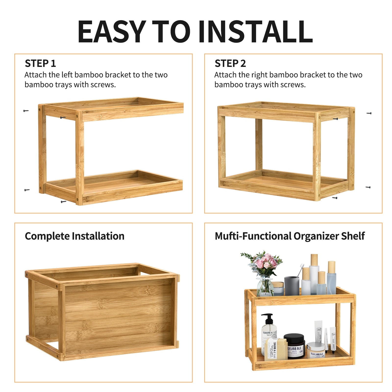 Bamboo Under Sink Storage 2 Tier Organizer