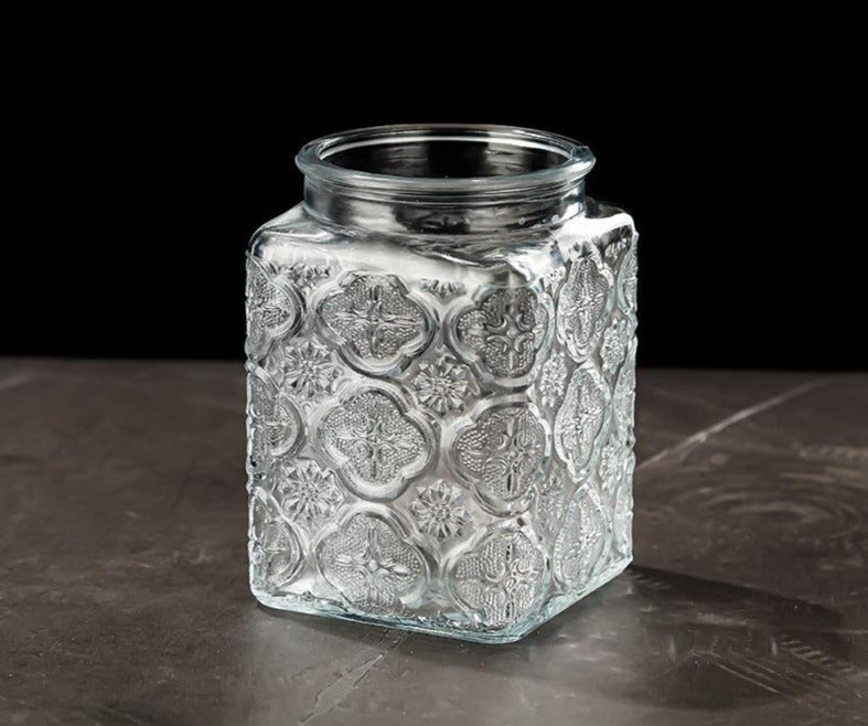 Vintage Engraved Glass Storage Jar