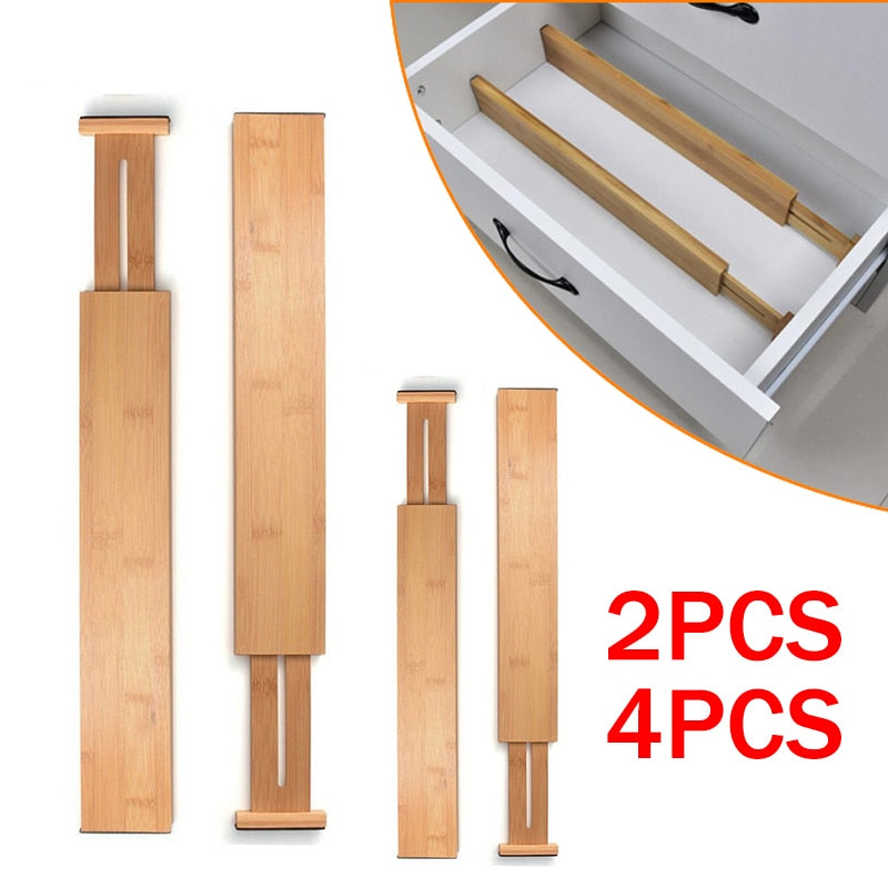 2/4PCS Bamboo Drawer Dividers Bedroom Kitchen Drawer Storage