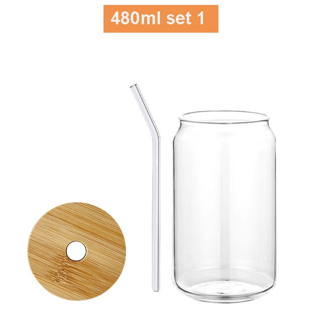 Glass Cup With Bamboo Lid and Straw