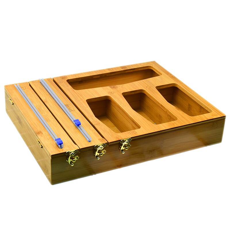 Bamboo Ziplock Bag Storage Organizer with Openable Top Lids Food Storage Bag Holders Box