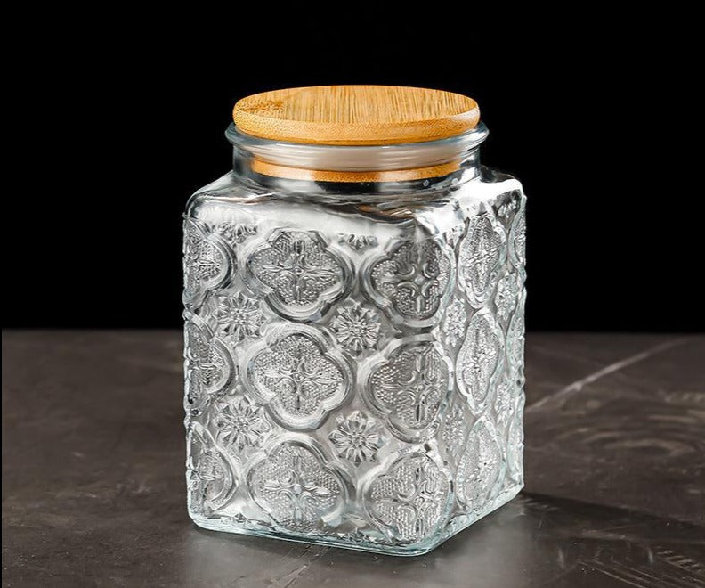 Vintage Engraved Glass Storage Jar