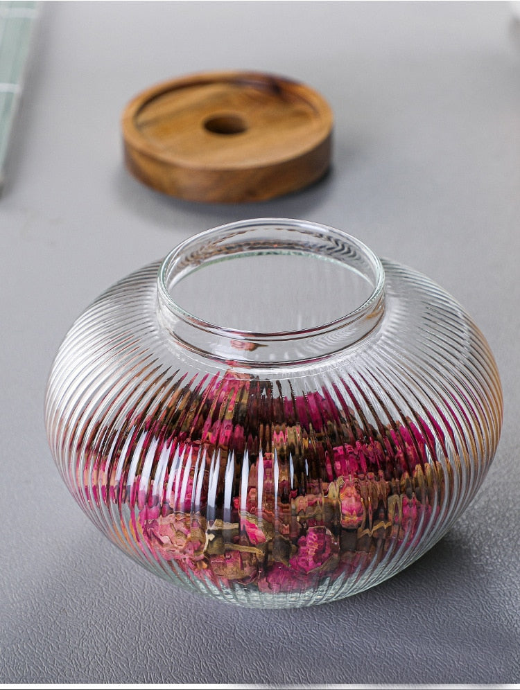 Wood Lid Glass Airtight Canister Storage Bottles Jar