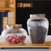 Wood Lid Glass Airtight Canister Storage Bottles Jar