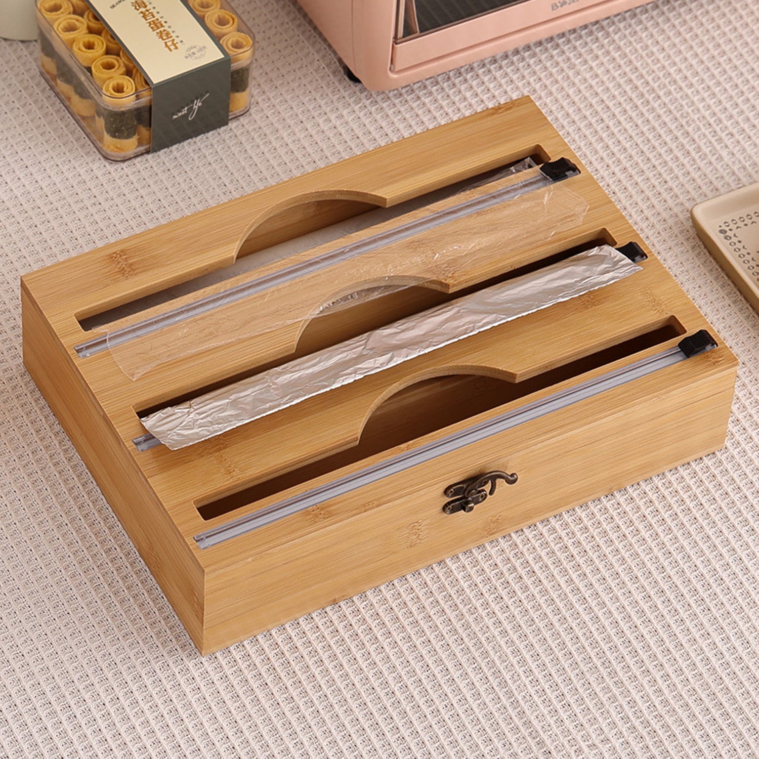 3 In 1 Bamboo Wrap Dispenser Storage Dispenser