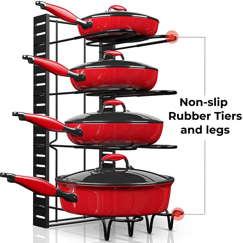 Pot and Pan Organizer for Cabinet Adjustable 8 Non-Slip Tiers Pot Rack